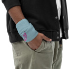 Light Blue with Magenta Winged Neck Gaiter as wristband